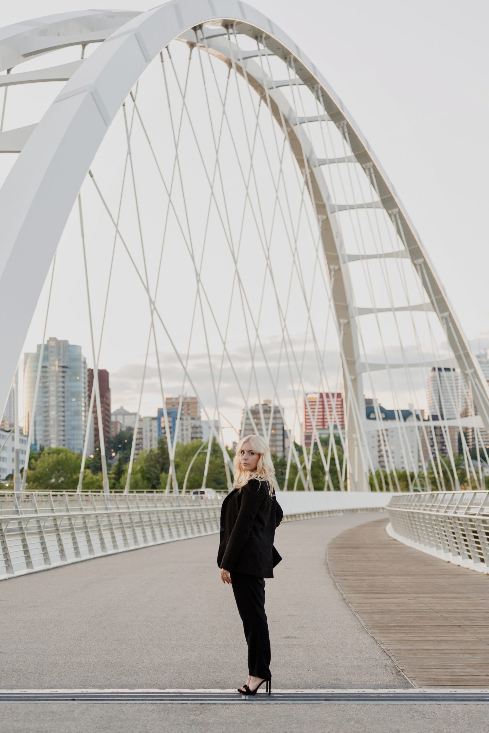 Makayla Noble, founder of Noble Media, on the Walterdale Bridge in Edmonton.