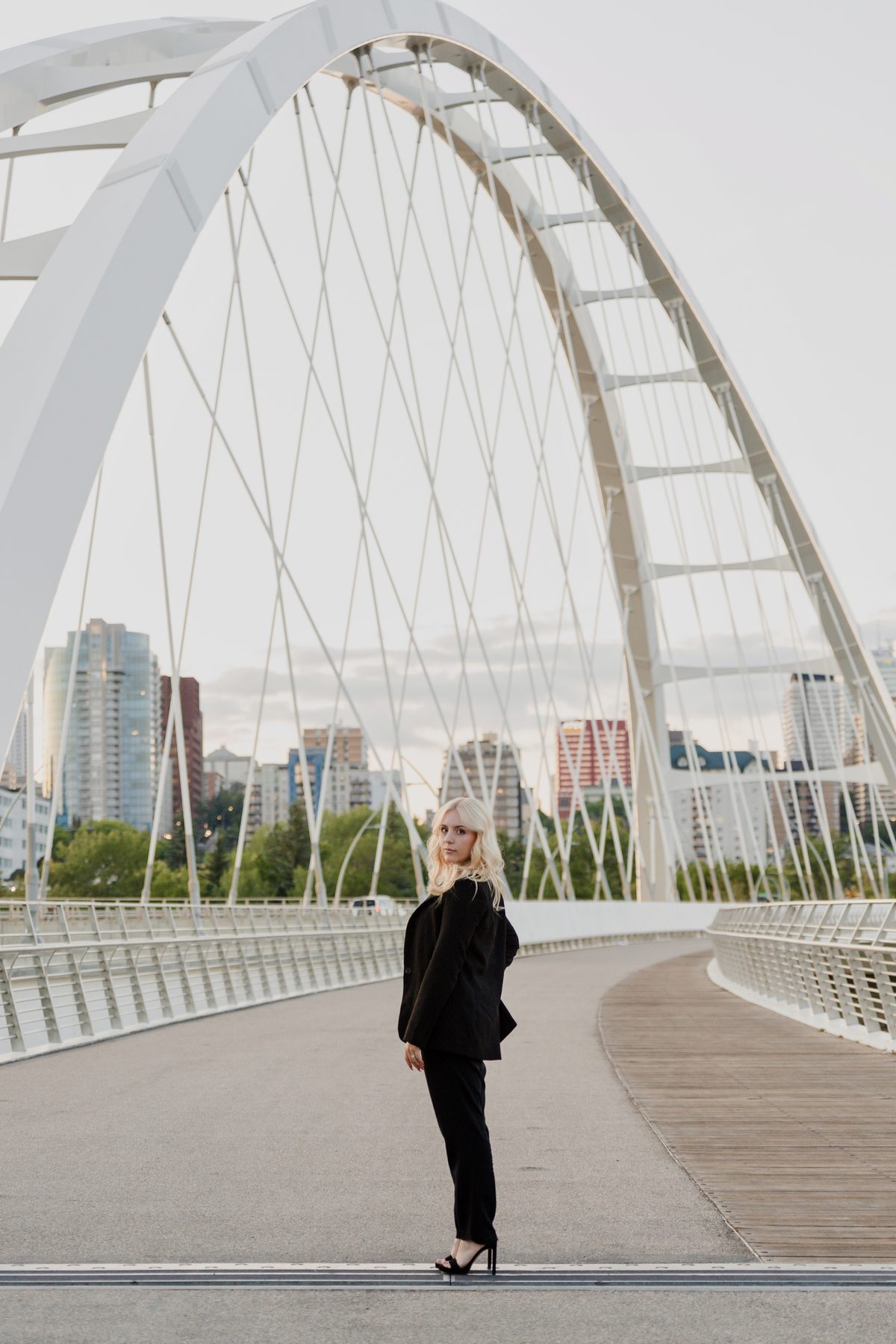 Makayla Noble, founder of Noble Media, on the Walterdale Bridge in Edmonton.